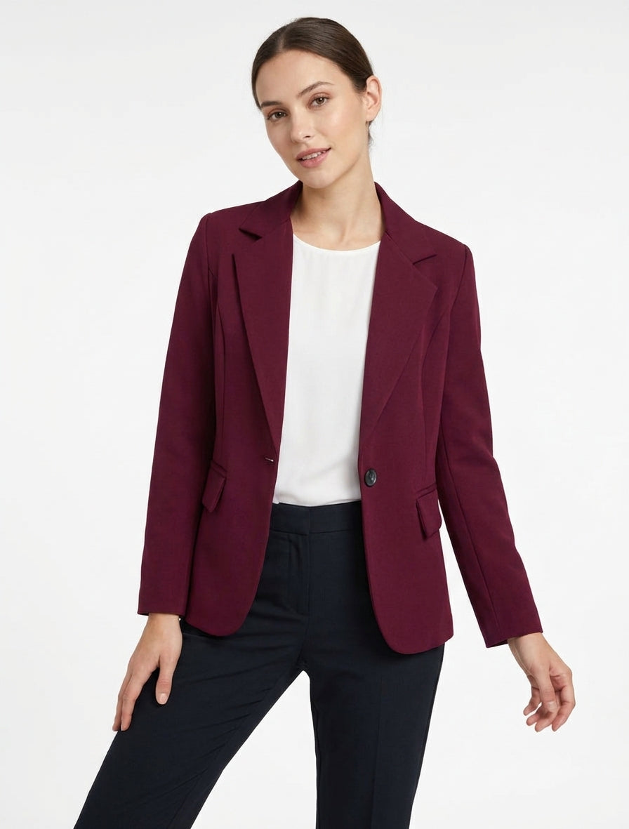 Straight Blazer with Shoulder Pads - Burgundy