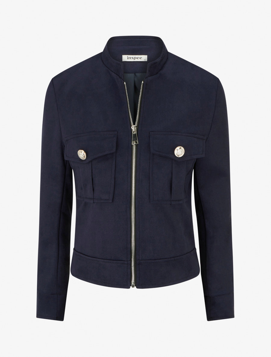 Suedette Stand Collar Zip Jacket