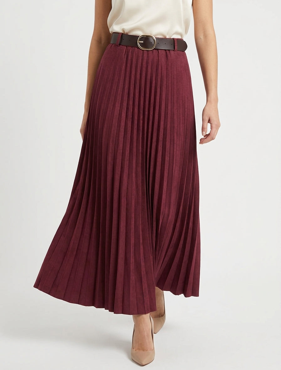 High Waisted Pleated Long Skirt