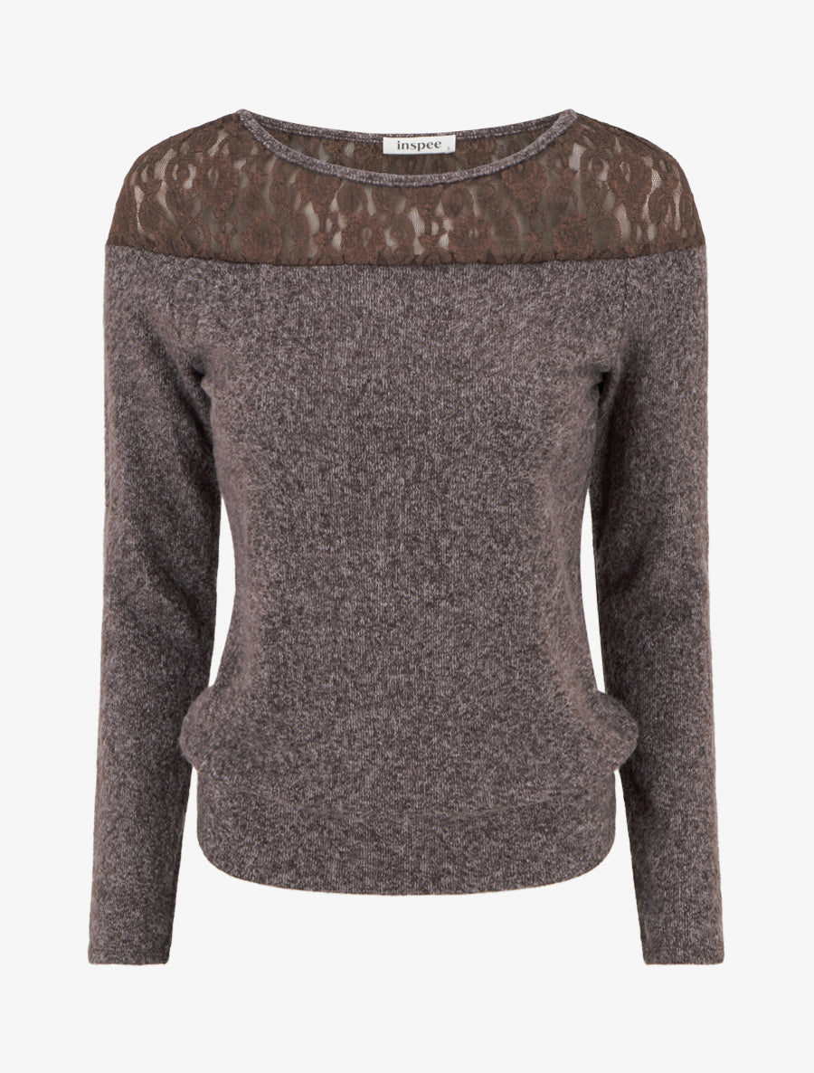 Fluffy Round Neck Sweater with Lace