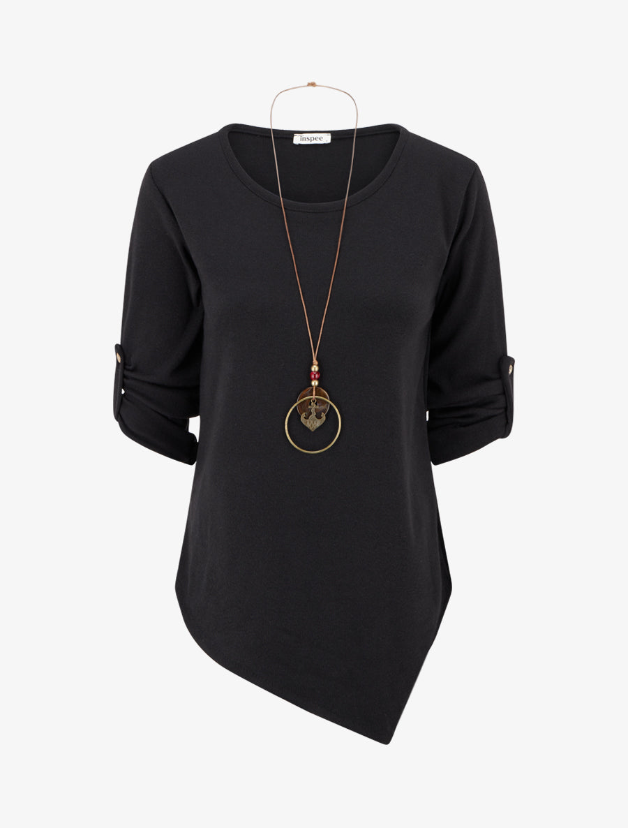 Asymmetric Round Neck Sweater - Black