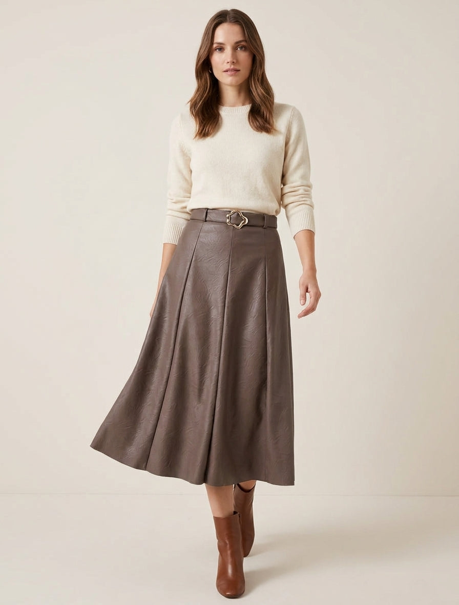 High-Waisted Pleated Long Skirt