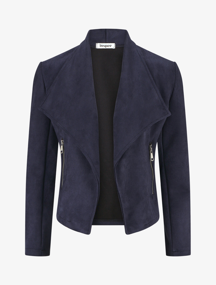 Suedette Jacket with Straight Collar and Zip