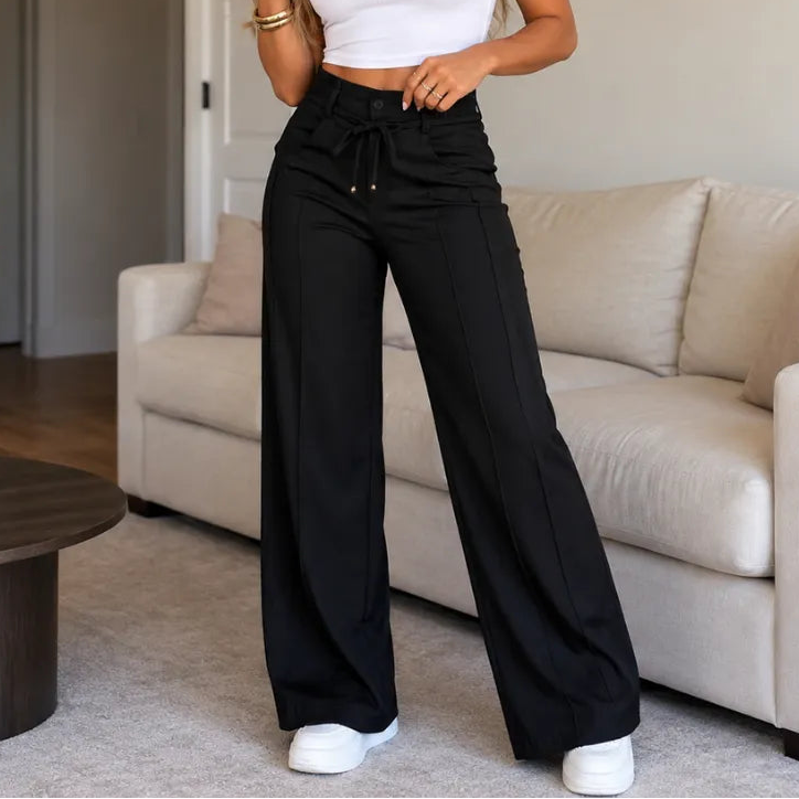 Julie Wide-Leg Pants in Ice Silk and Polyester Knit