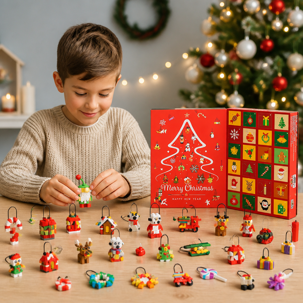Advent Calendar With Building Blocks for Creating Christmas Decorations