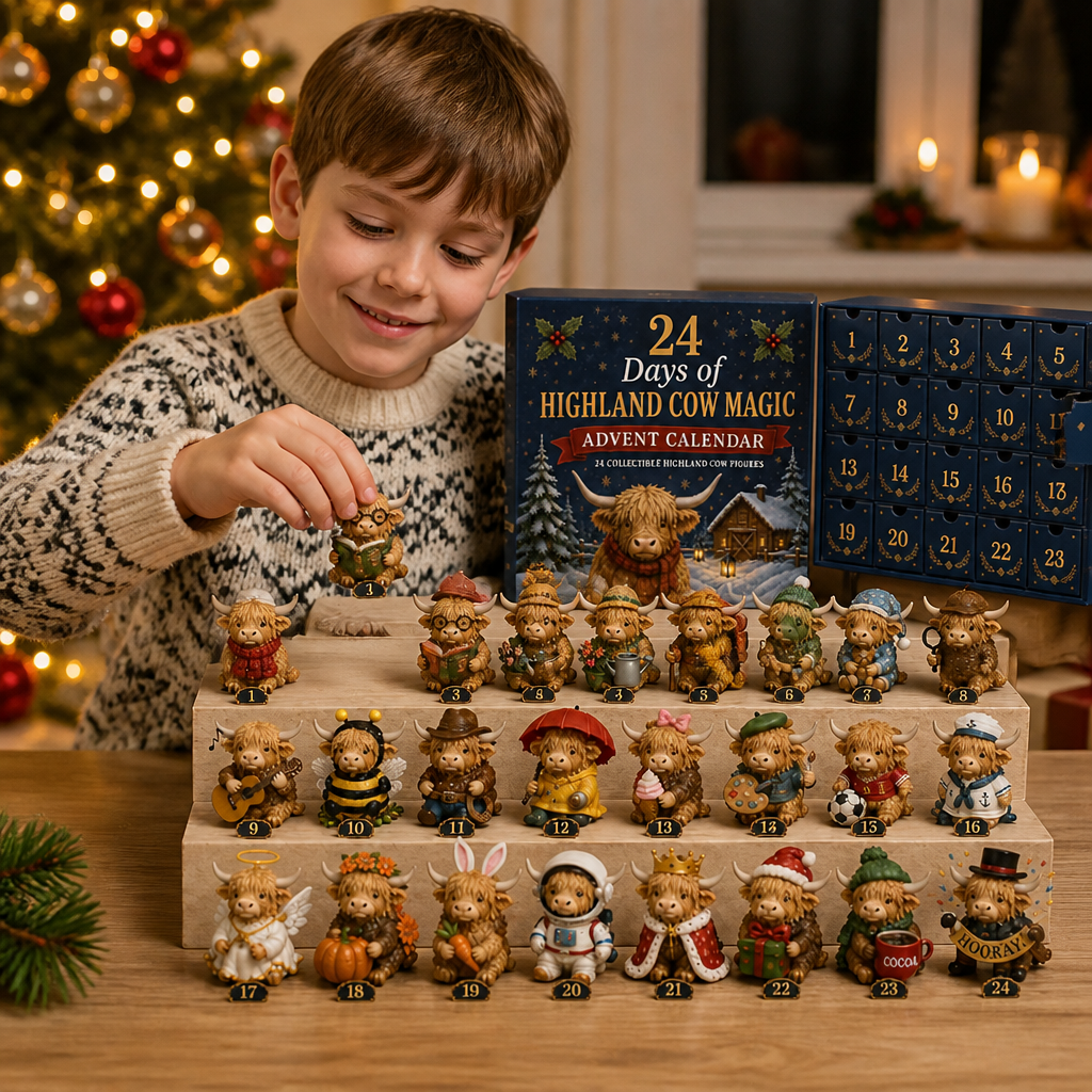 24-Day Advent Calendar with Collectible Mini Highland Cow Figures