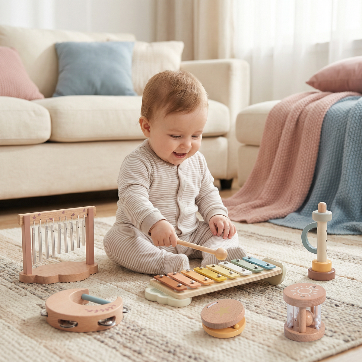 Wooden Instrument Set for Infants – 6-Piece Sensory Musical and Sound Toy