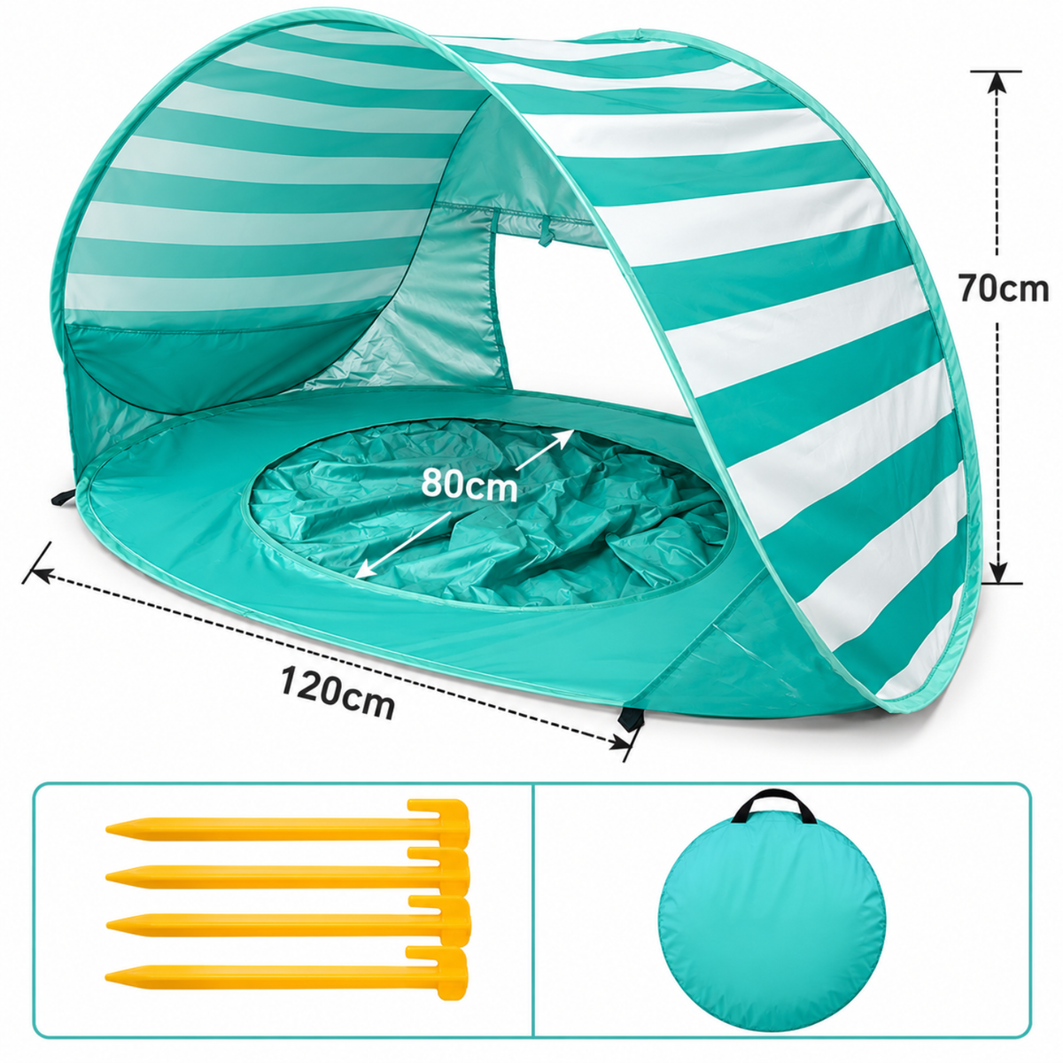 3-in-1 Baby Beach Tent with Splash Pool | UPF 50+ Pop-Up Sun Shade - Aqua