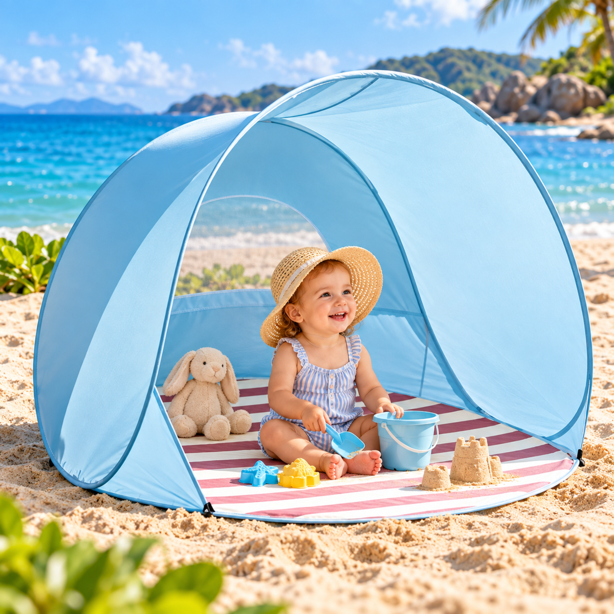 Baby Beach Tent | UPF 50+ Pop-Up Sun Shelter – Sky Blue