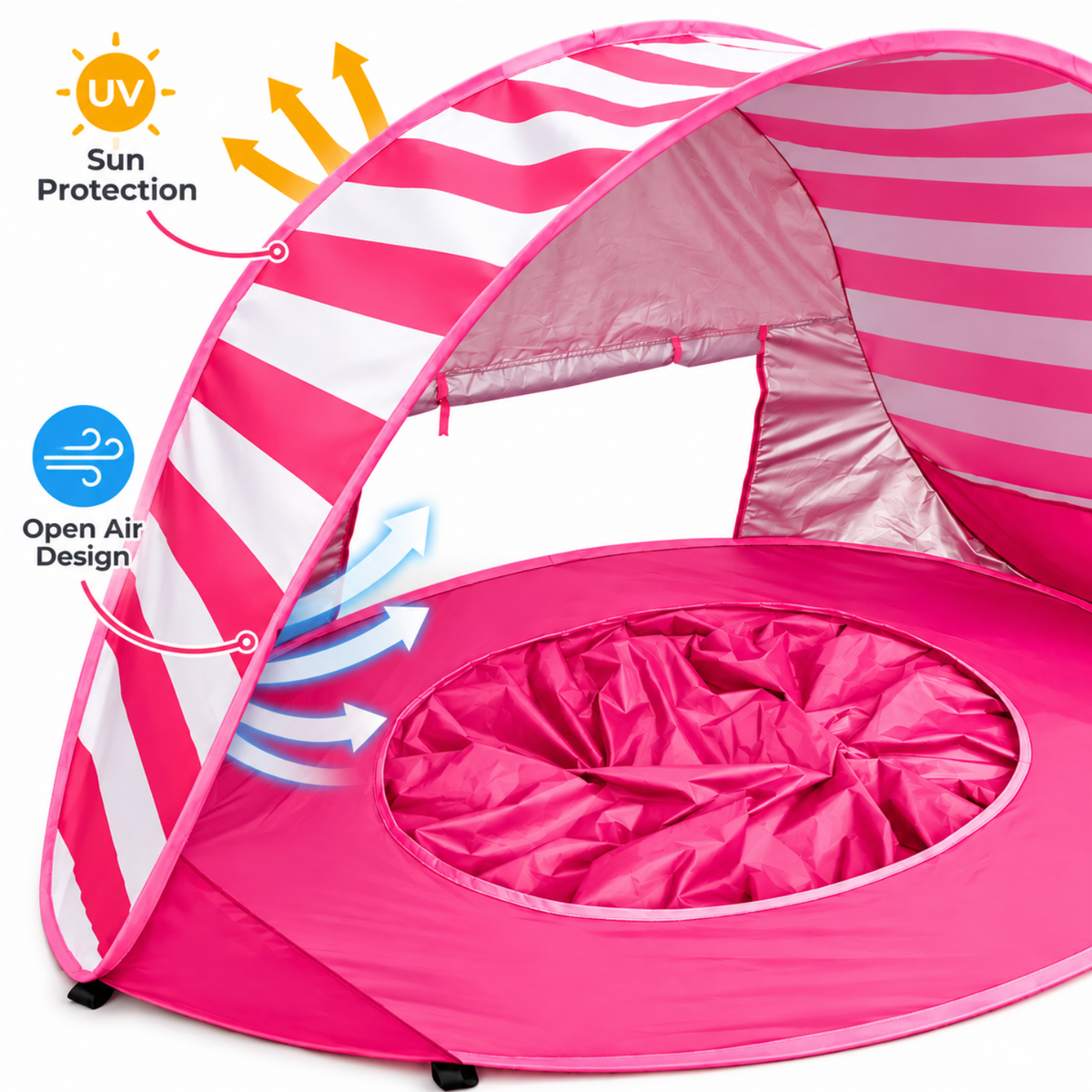 3-in-1 Baby Beach Tent with Splash Pool | UPF 50+ Pop-Up Sun Shade - Striped Pink