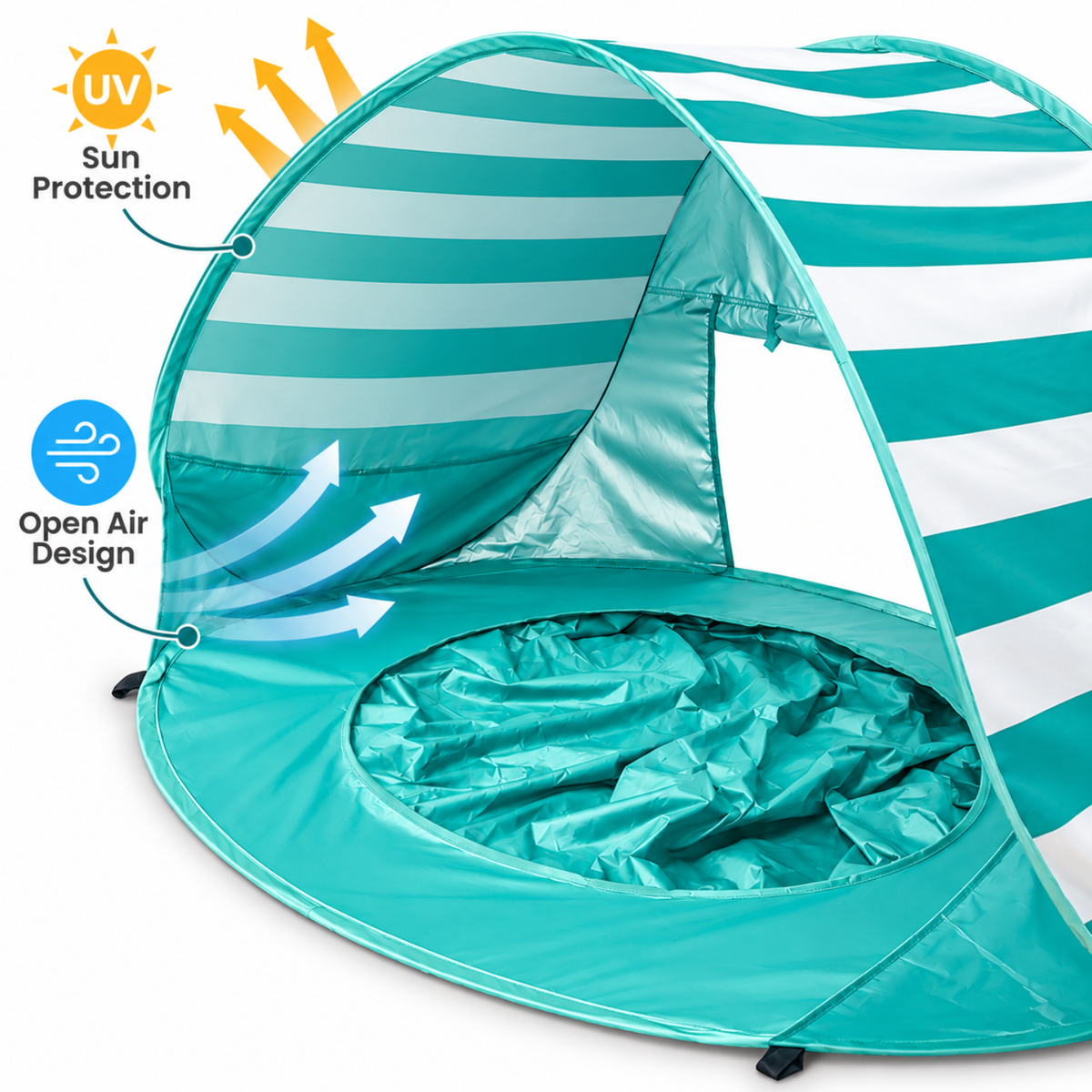 3-in-1 Baby Beach Tent with Splash Pool | UPF 50+ Pop-Up Sun Shade - Aqua