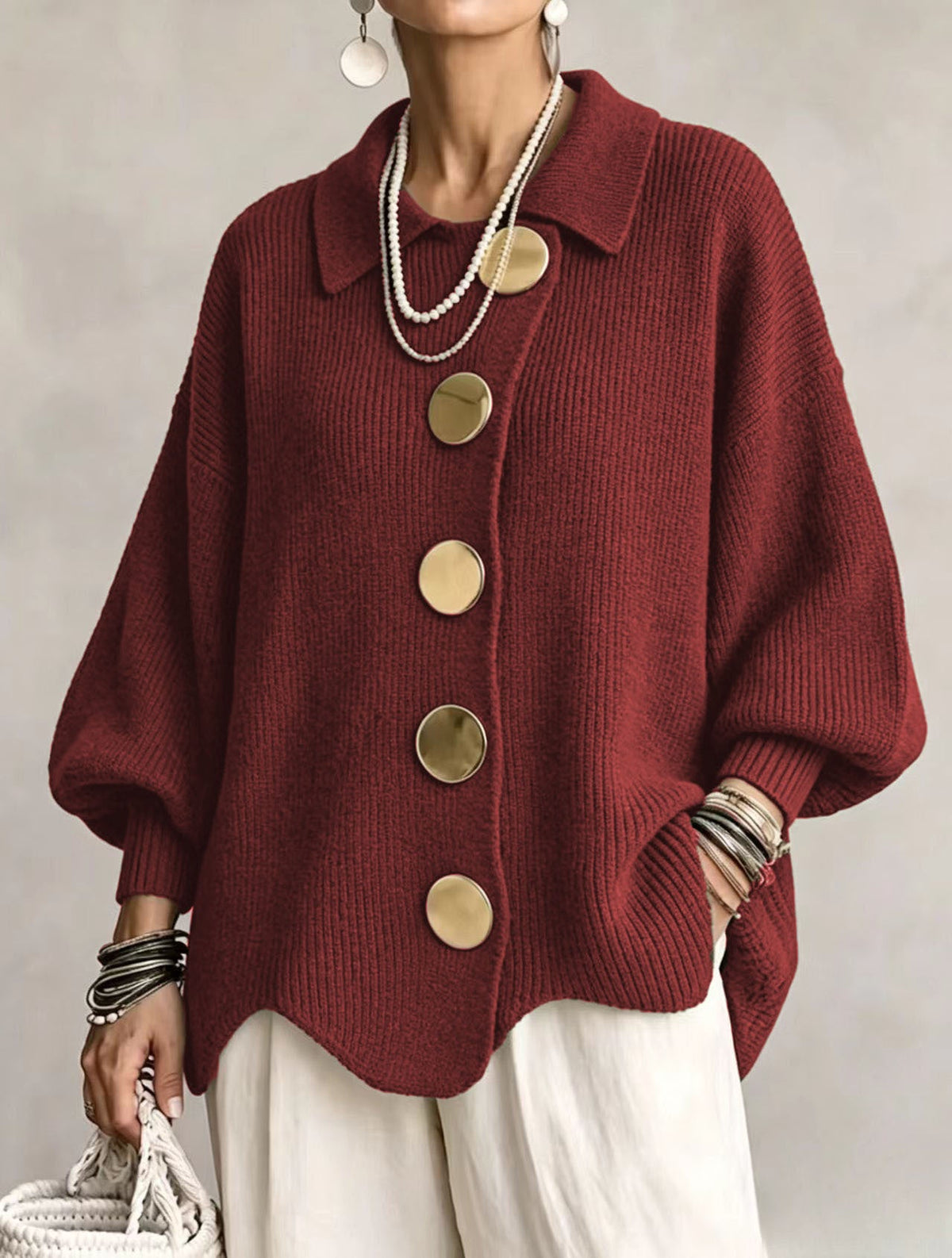 Oversized Collared Cardigan for Women