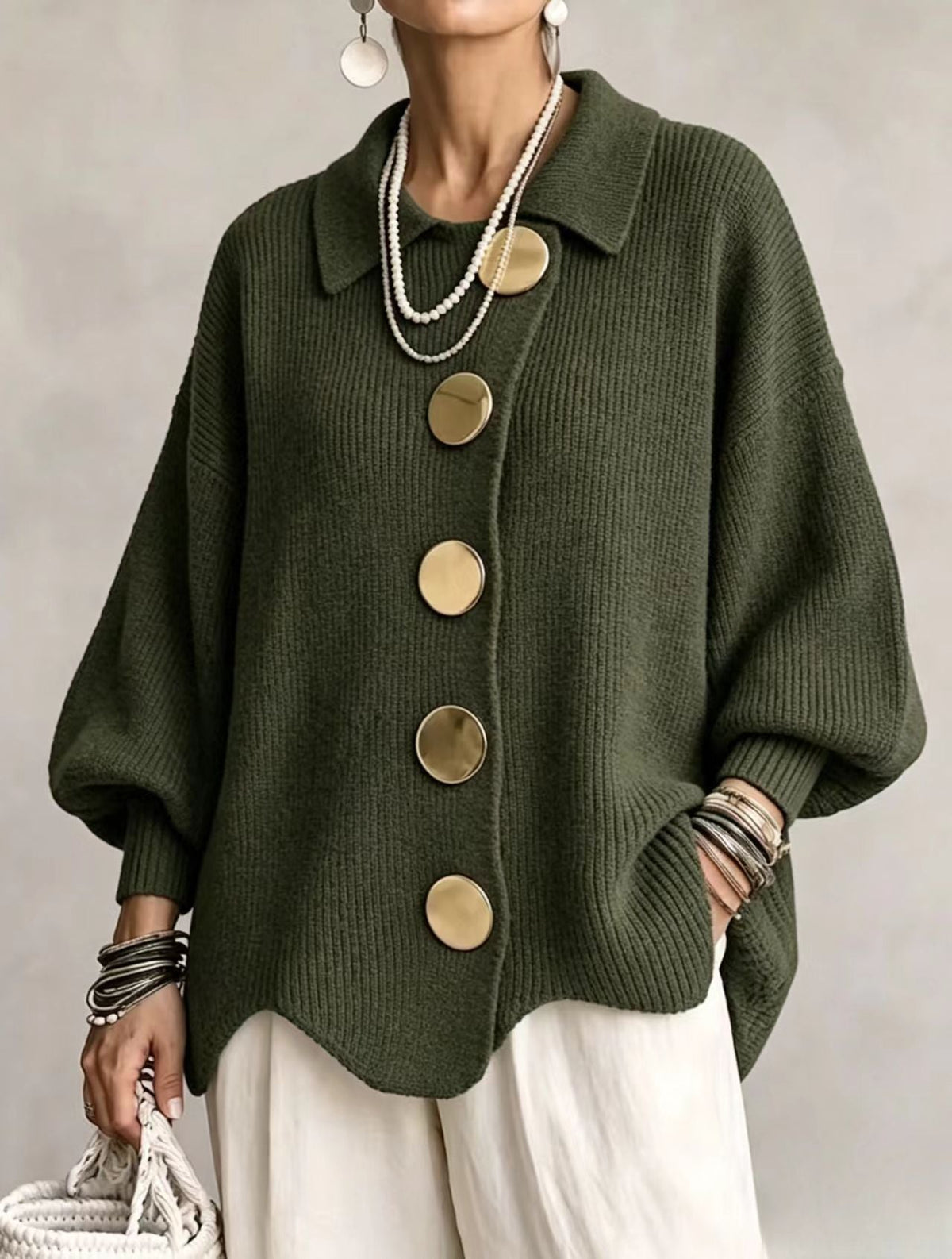 Oversized Collared Cardigan for Women