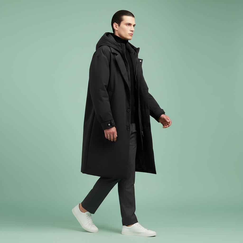 Men's Waterproof Hooded Trench Coat – Long Weather-Ready Layer for City and Travel
