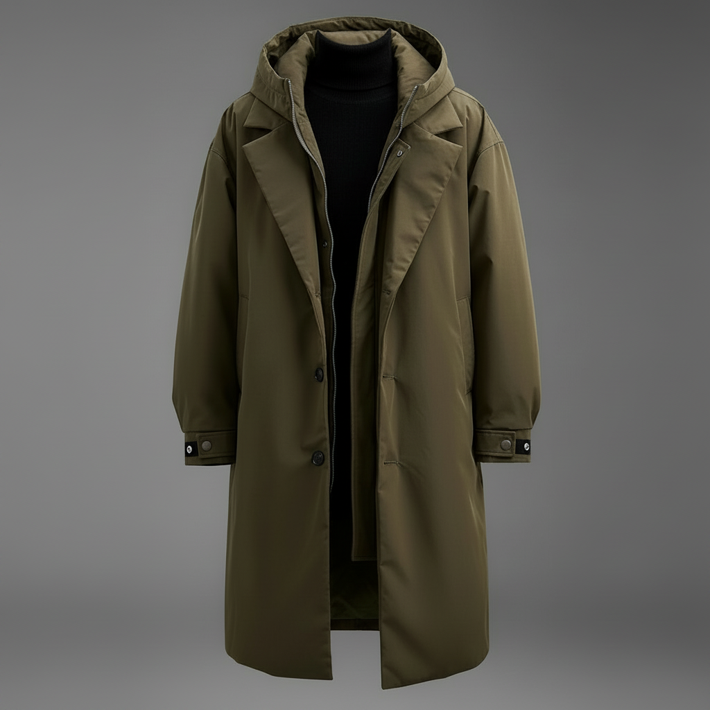 Men's Waterproof Hooded Trench Coat – Long Weather-Ready Layer for City and Travel