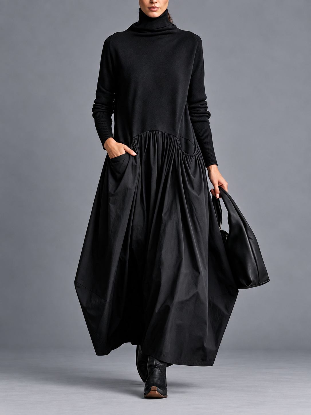 Maxi Oversized Dress with High Collar