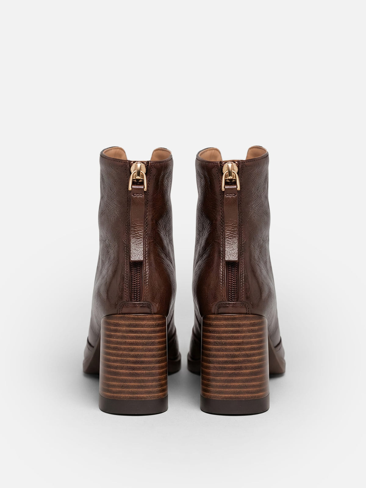 Women's Leather Ankle Boots with Block Heel and Zipper