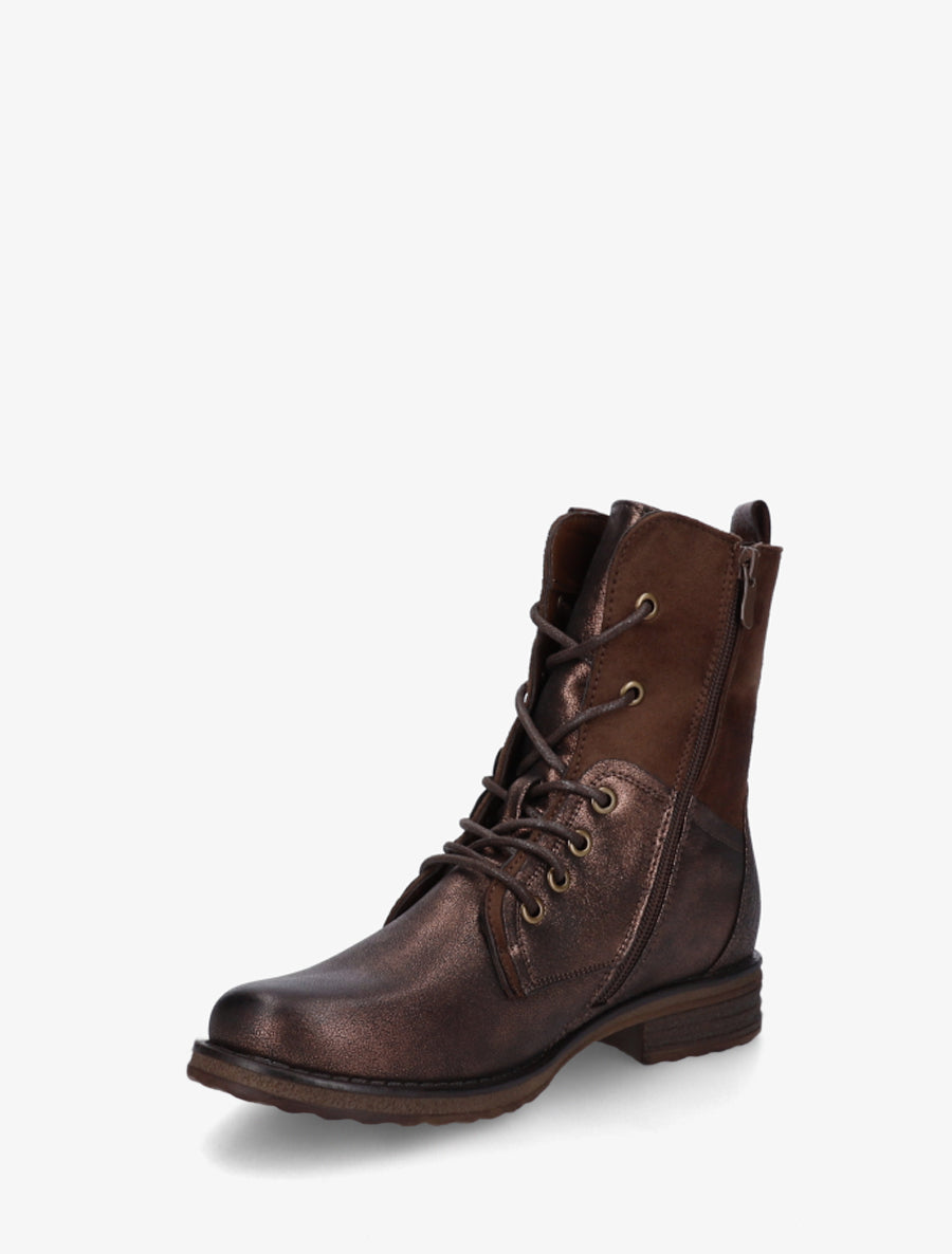Two-Material Block Heel Ankle Boots - Brown