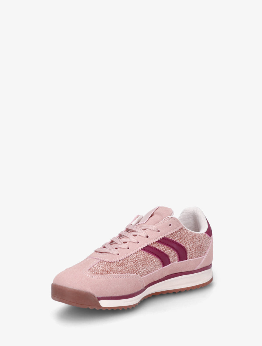 Tweed Effect Sneakers with Flat Sole - Pink