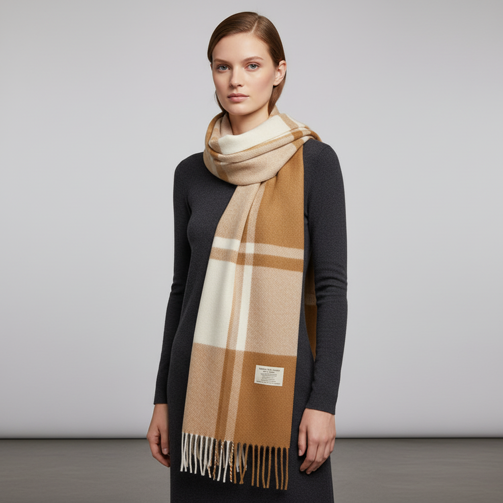 Wool scarves plaid pattern with soft fringed edges for winter warmth