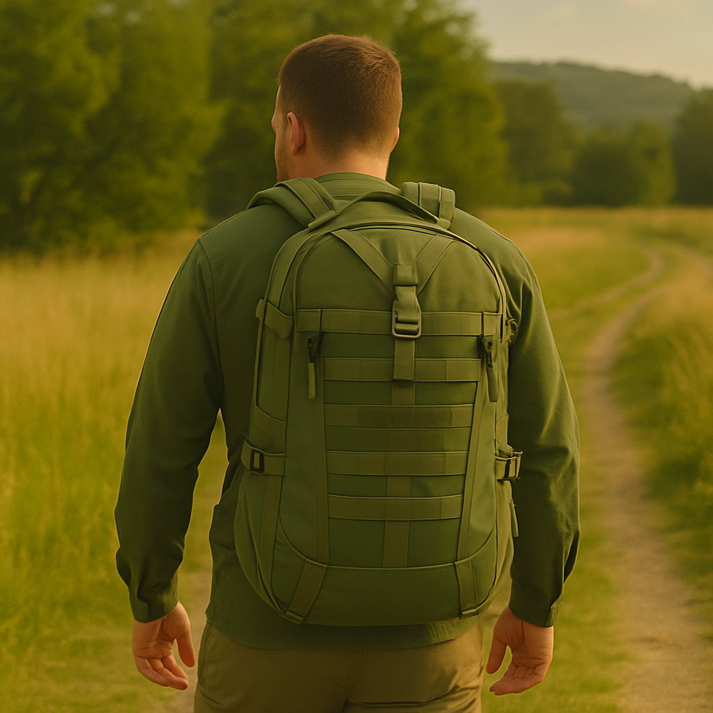 40-liter tactical backpack water-resistant with padded straps and reflective strips