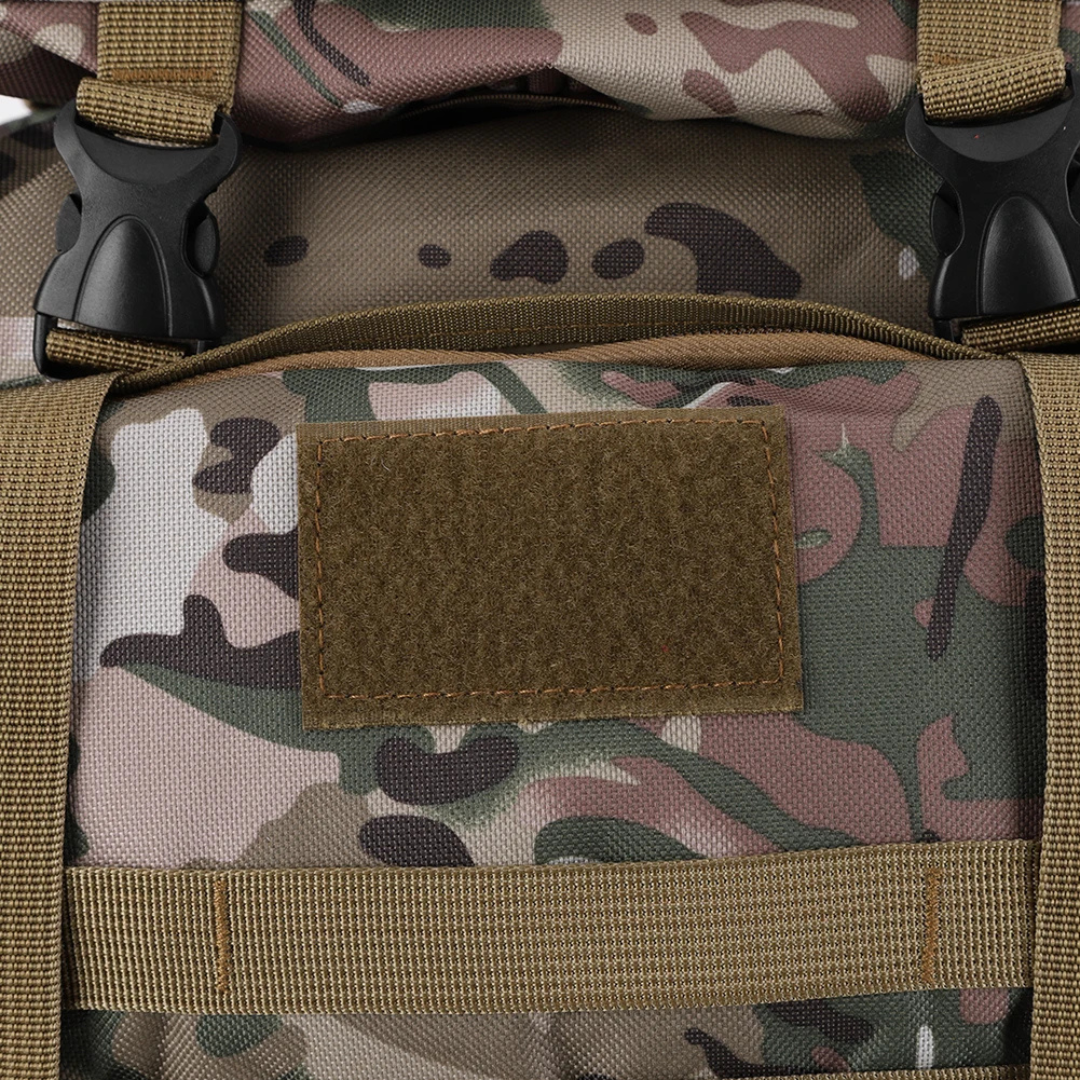 Trekking backpack with MOLLE webbing and padded back panel for hiking