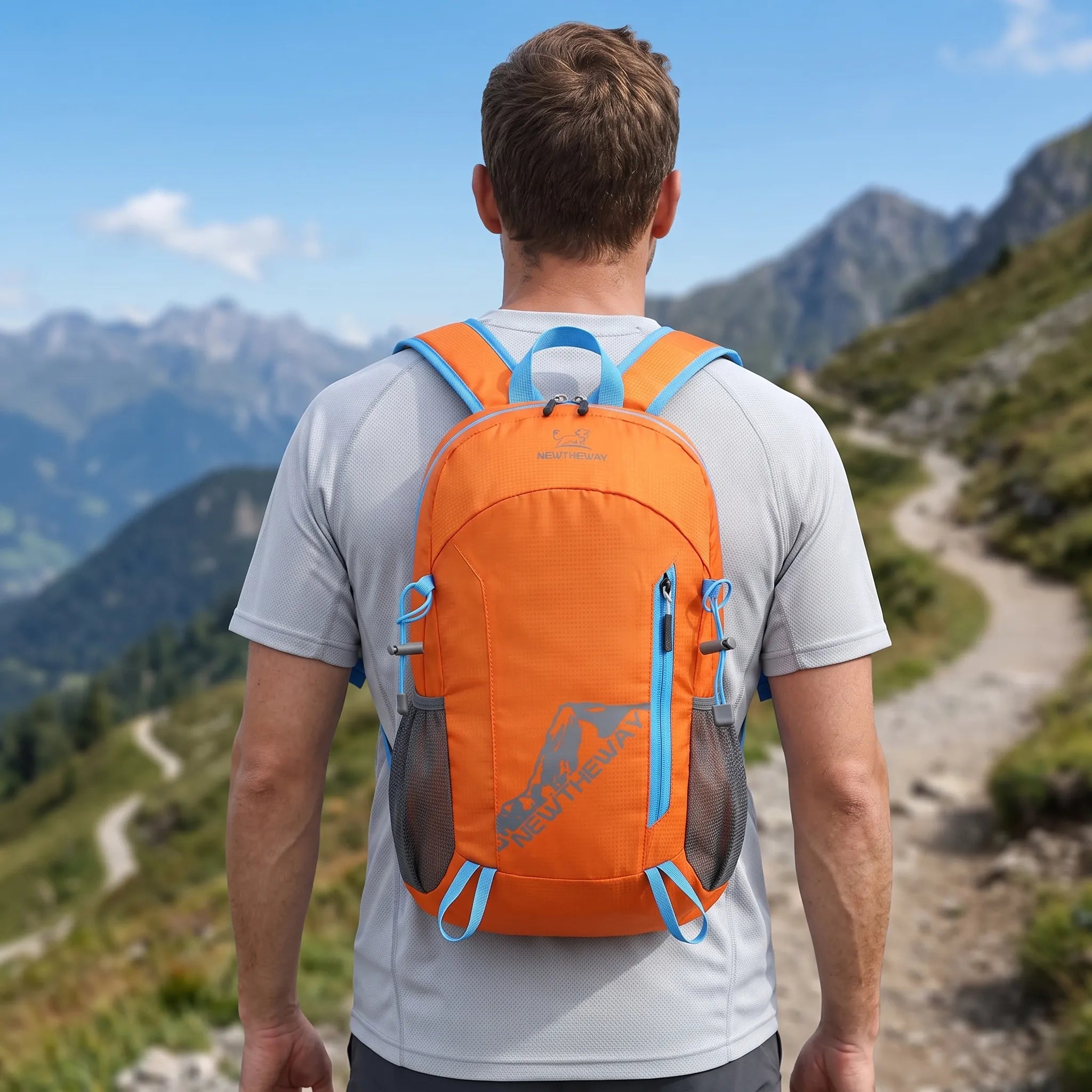 Packable daypack with water-repellent finish and breathable mesh straps