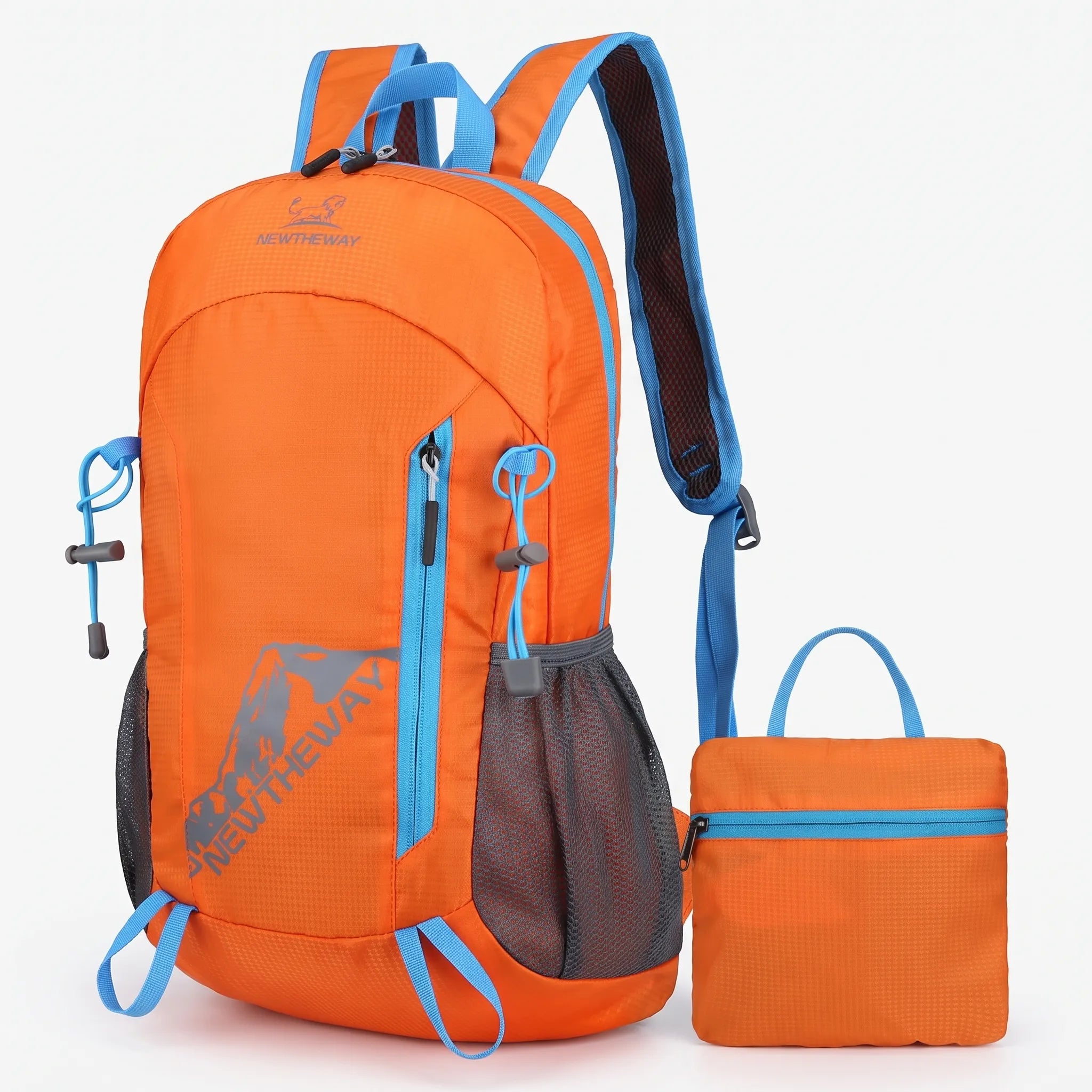 Packable daypack with water-repellent finish and breathable mesh straps