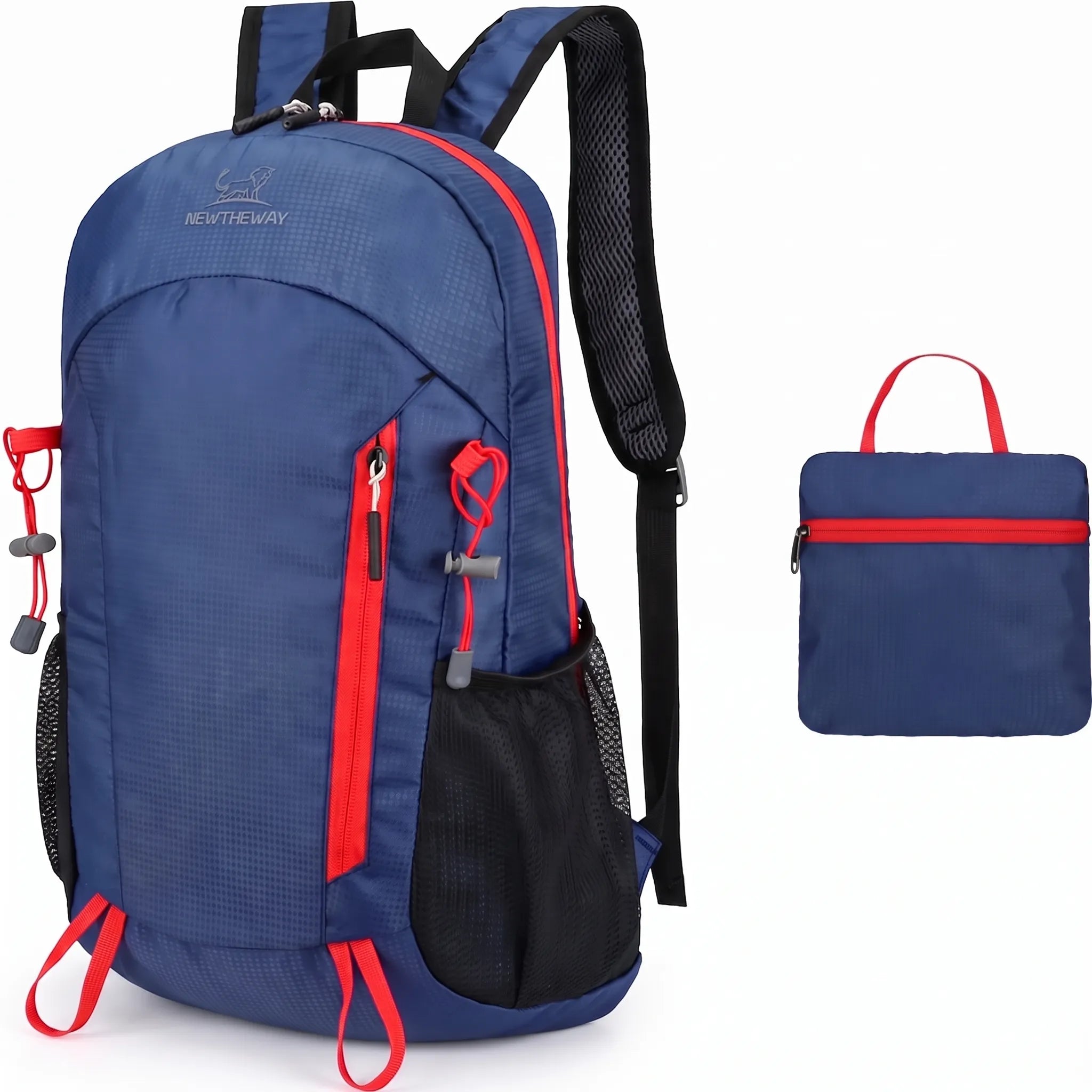 Packable daypack with water-repellent finish and breathable mesh straps