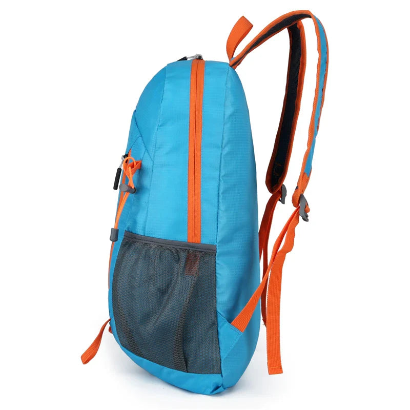 Packable daypack with water-repellent finish and breathable mesh straps