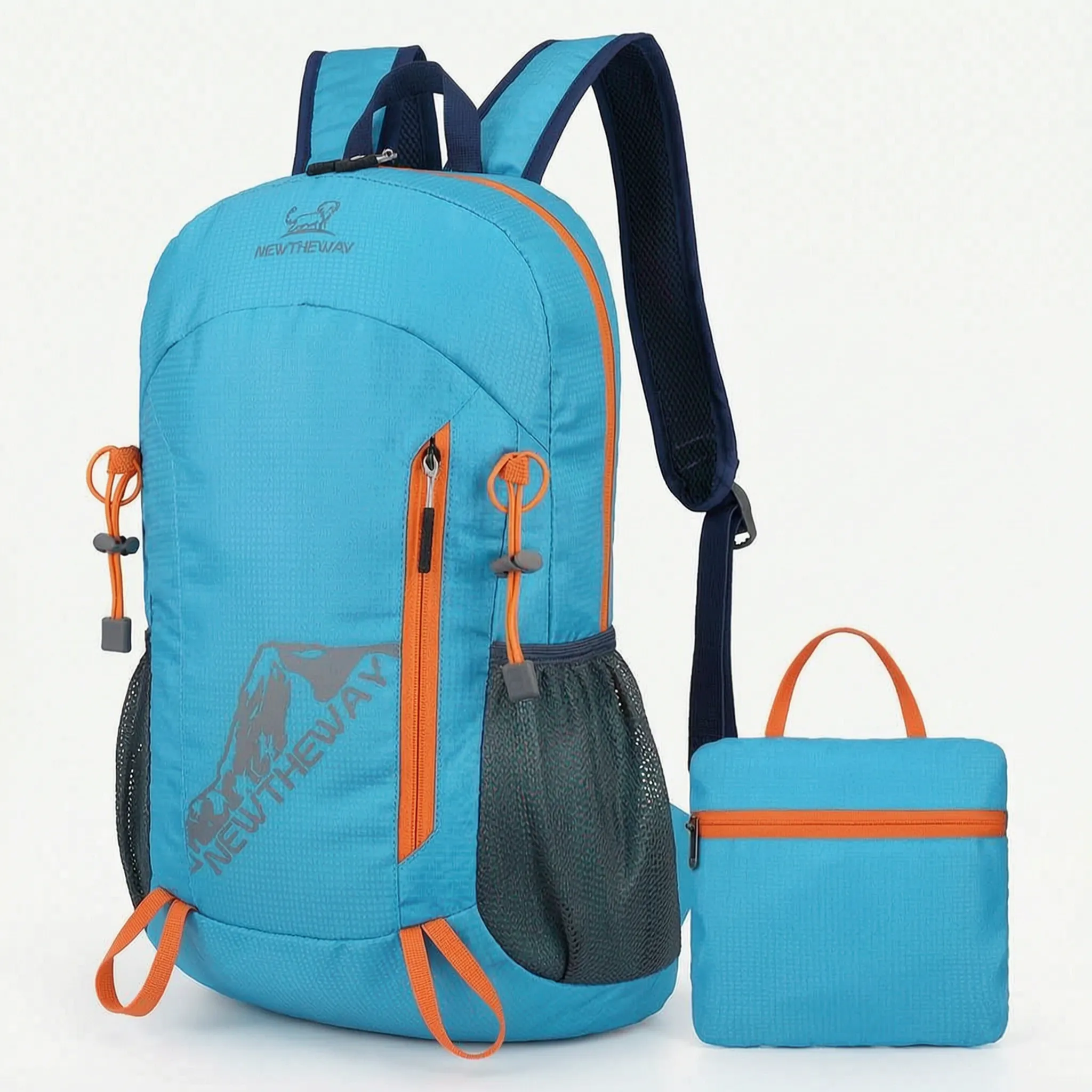Packable daypack with water-repellent finish and breathable mesh straps
