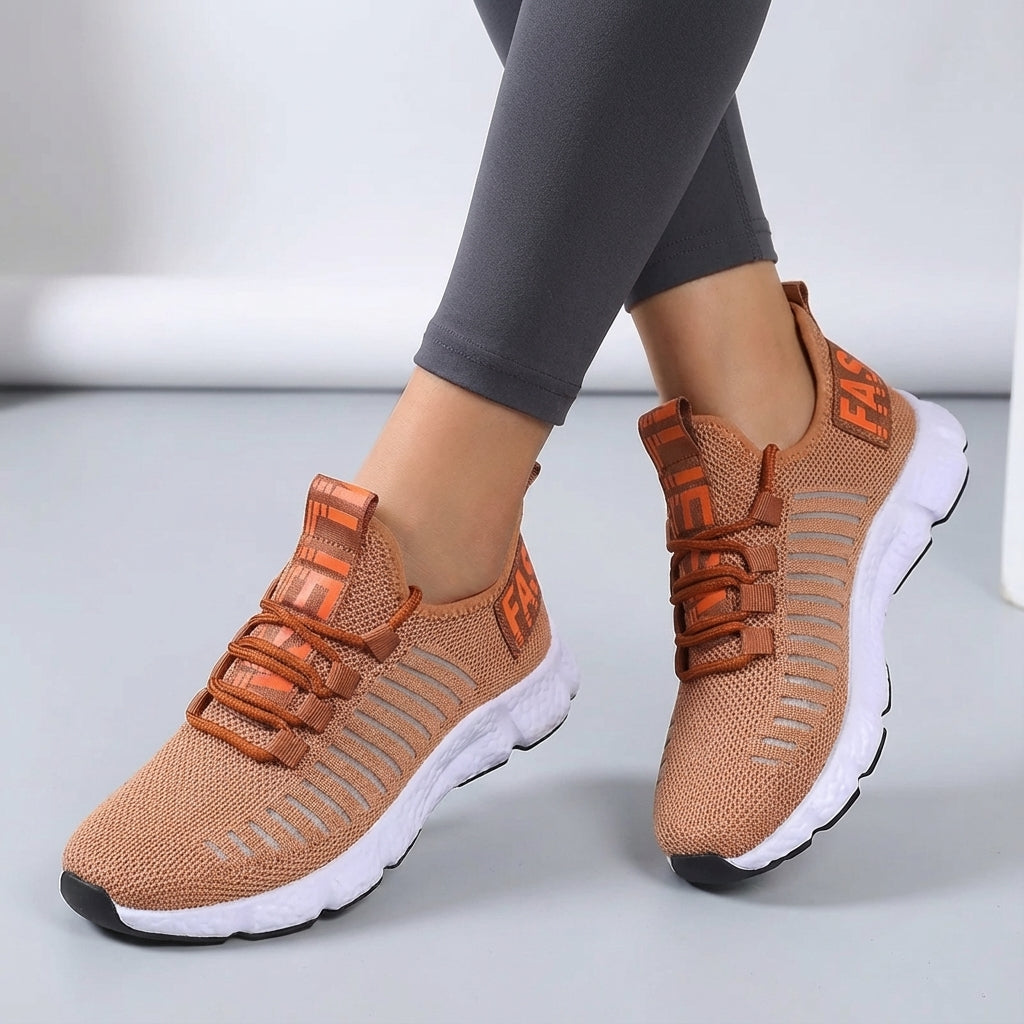 Low profile running shoe with breathable knit upper and padded sole