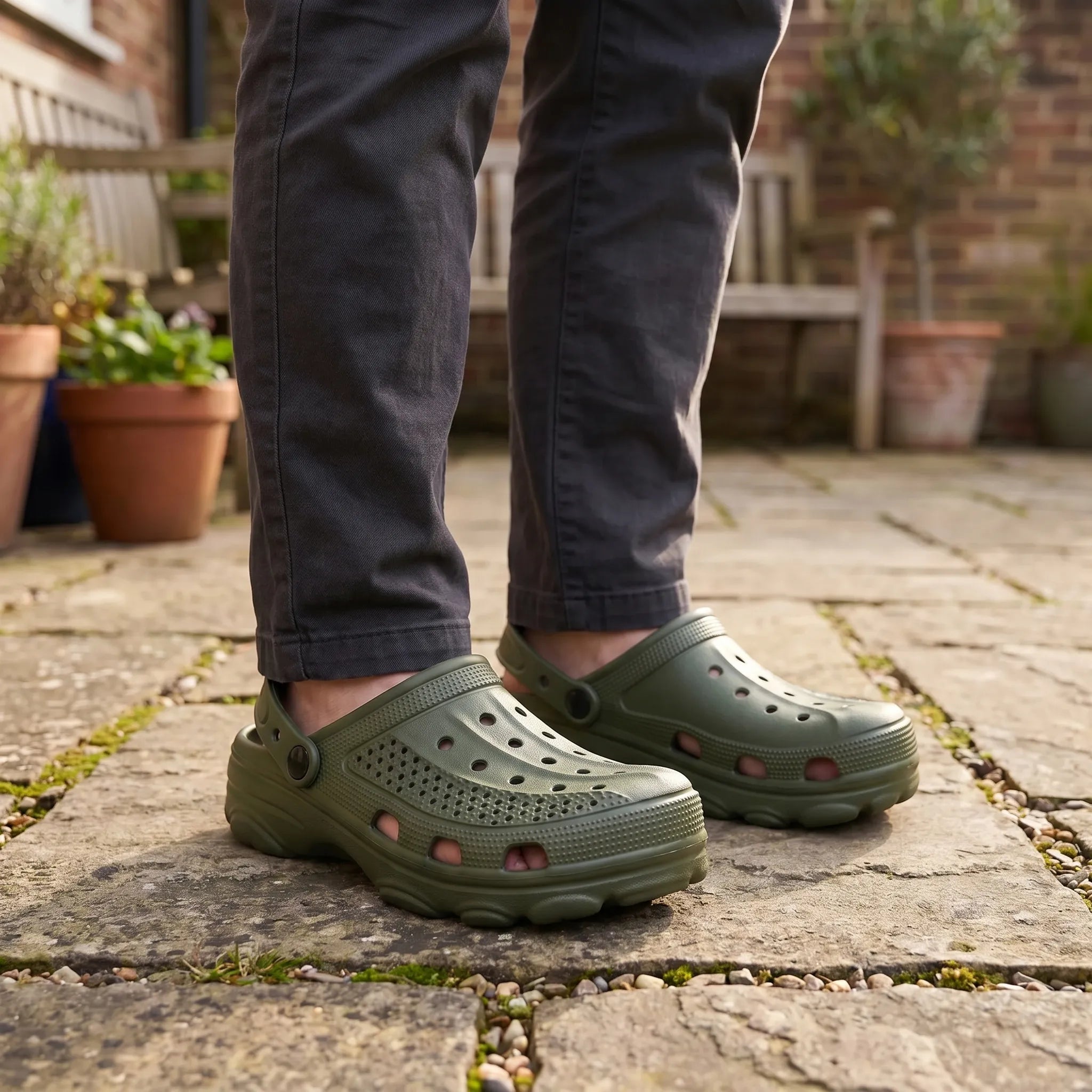 Men's breathable garden clogs with perforated design and slip-on style