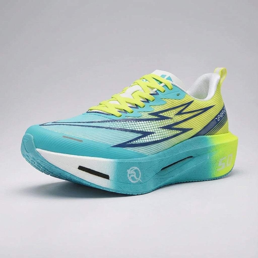 Carbon plate racing runner with responsive midsole and breathable mesh upper