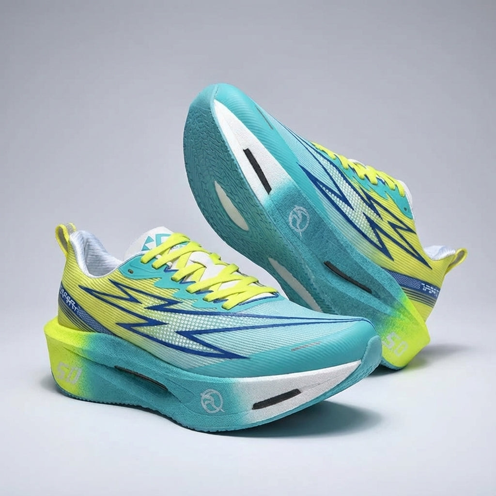 Carbon plate racing runner with responsive midsole and breathable mesh upper