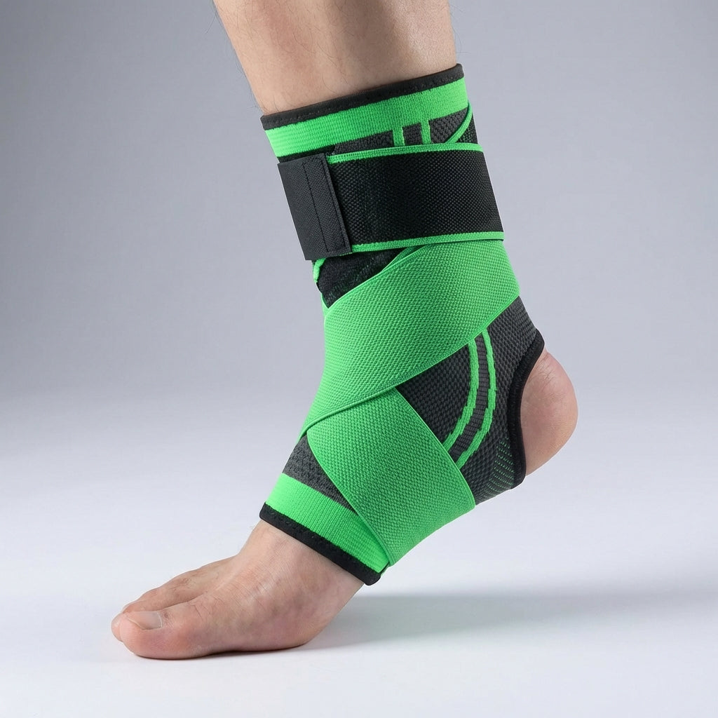 Adjustable ankle compression brace with wrap-around support