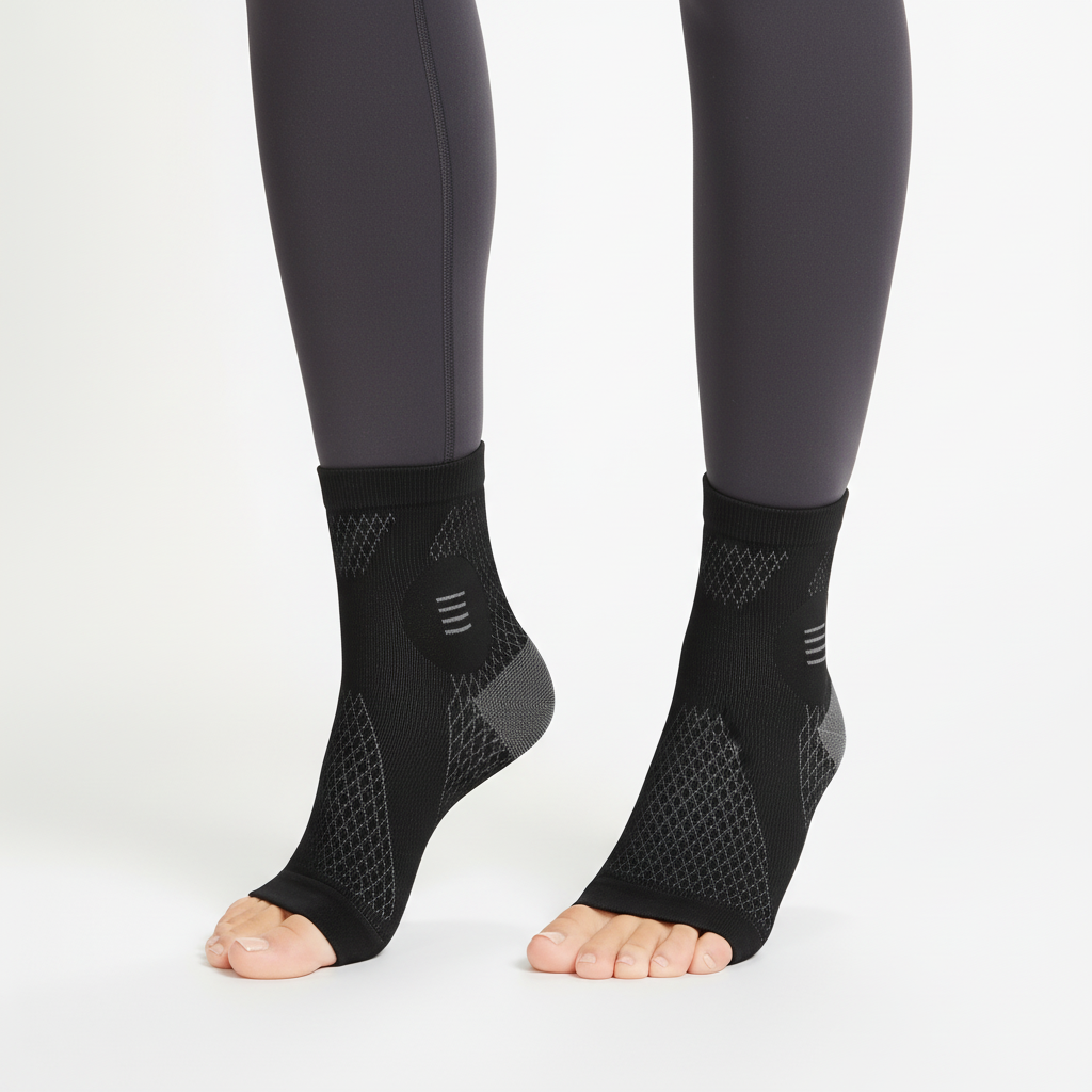 Open-toe ankle compression wrap with arch support