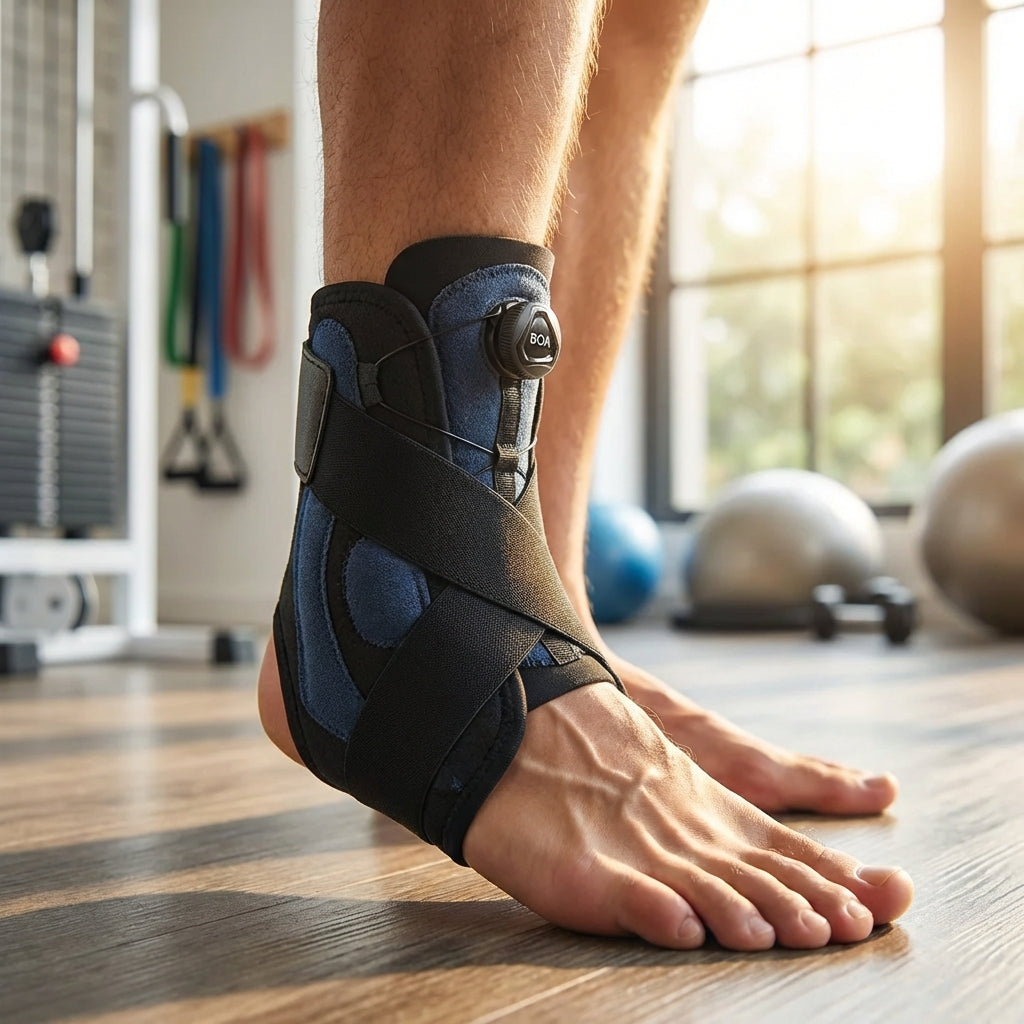 Compressing ankle support wrap with adjustable straps for sprain recovery