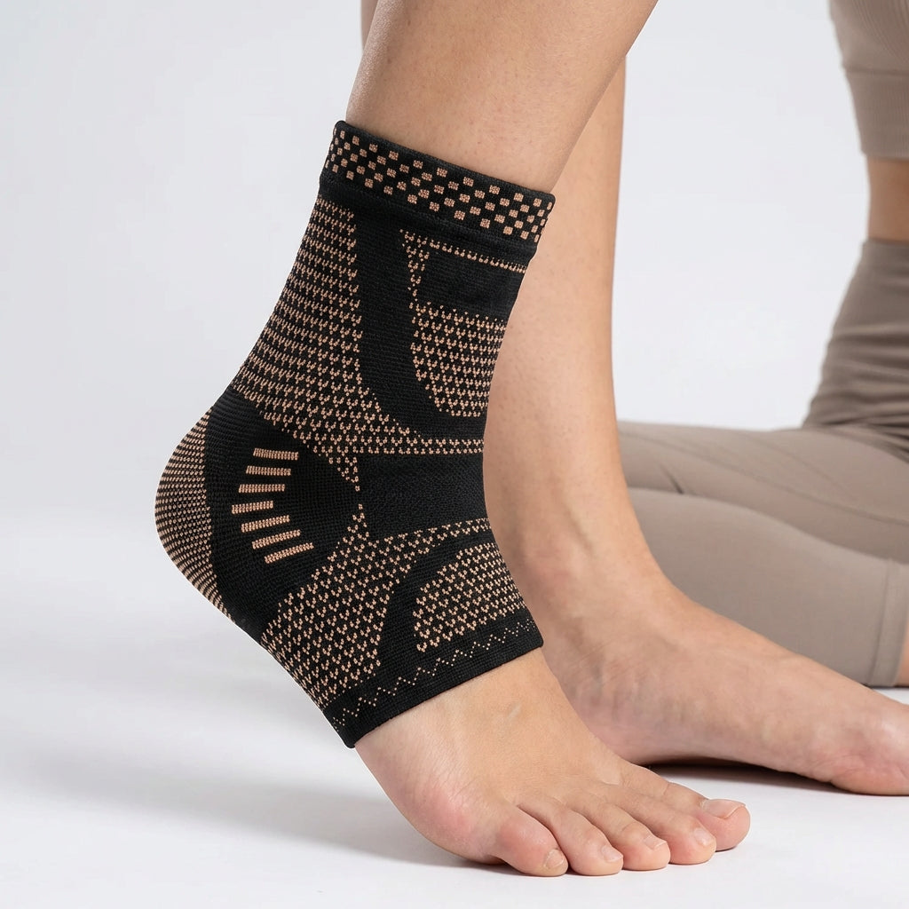 Compression ankle support sleeve with targeted compression for pain relief