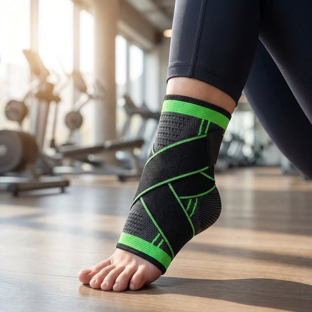 Adjustable ankle compression sleeve with wraparound strap support