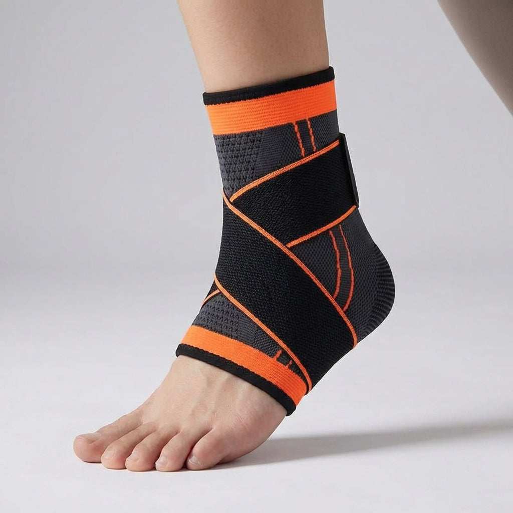 Adjustable ankle compression sleeve with wraparound strap support