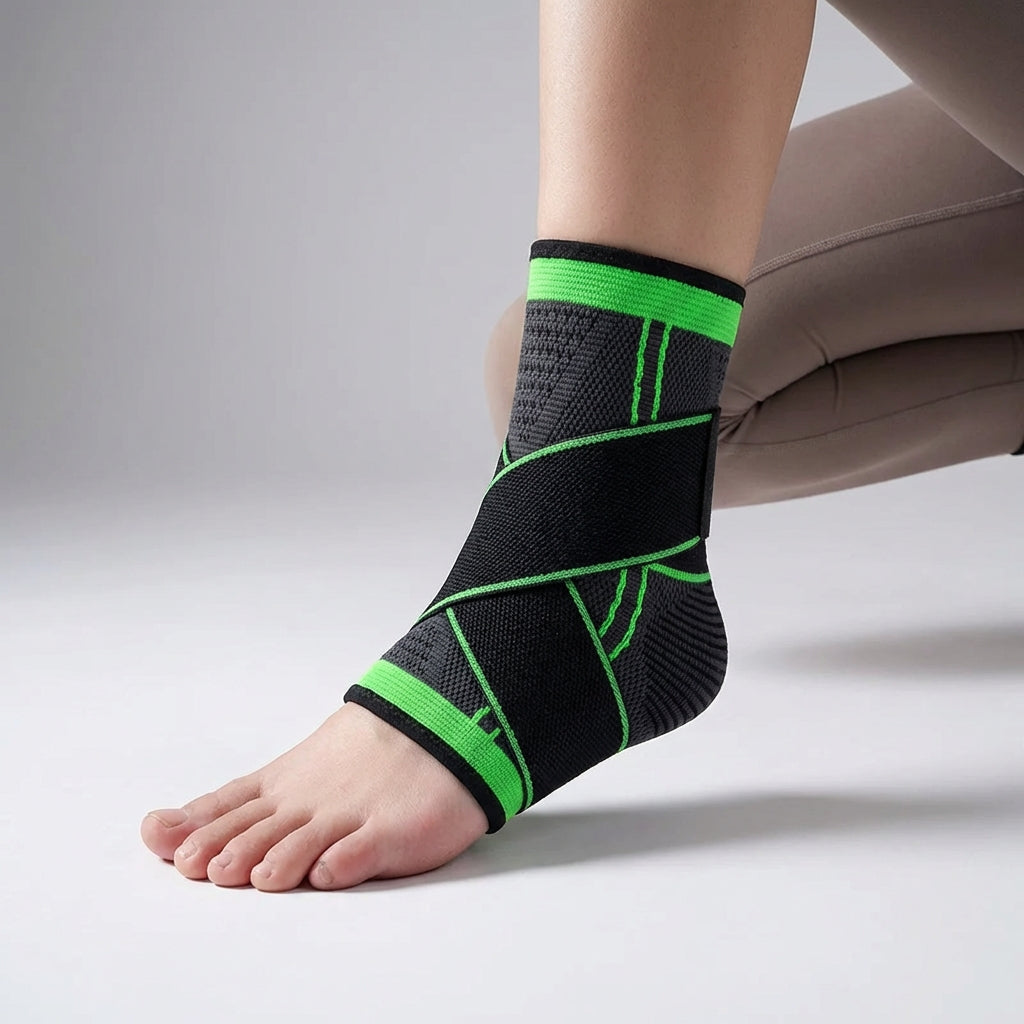 Adjustable ankle compression sleeve with wraparound strap support