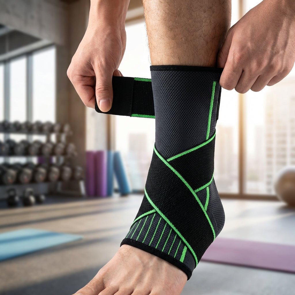 Adjustable ankle compression sleeve with stabilizing straps for sports and recovery