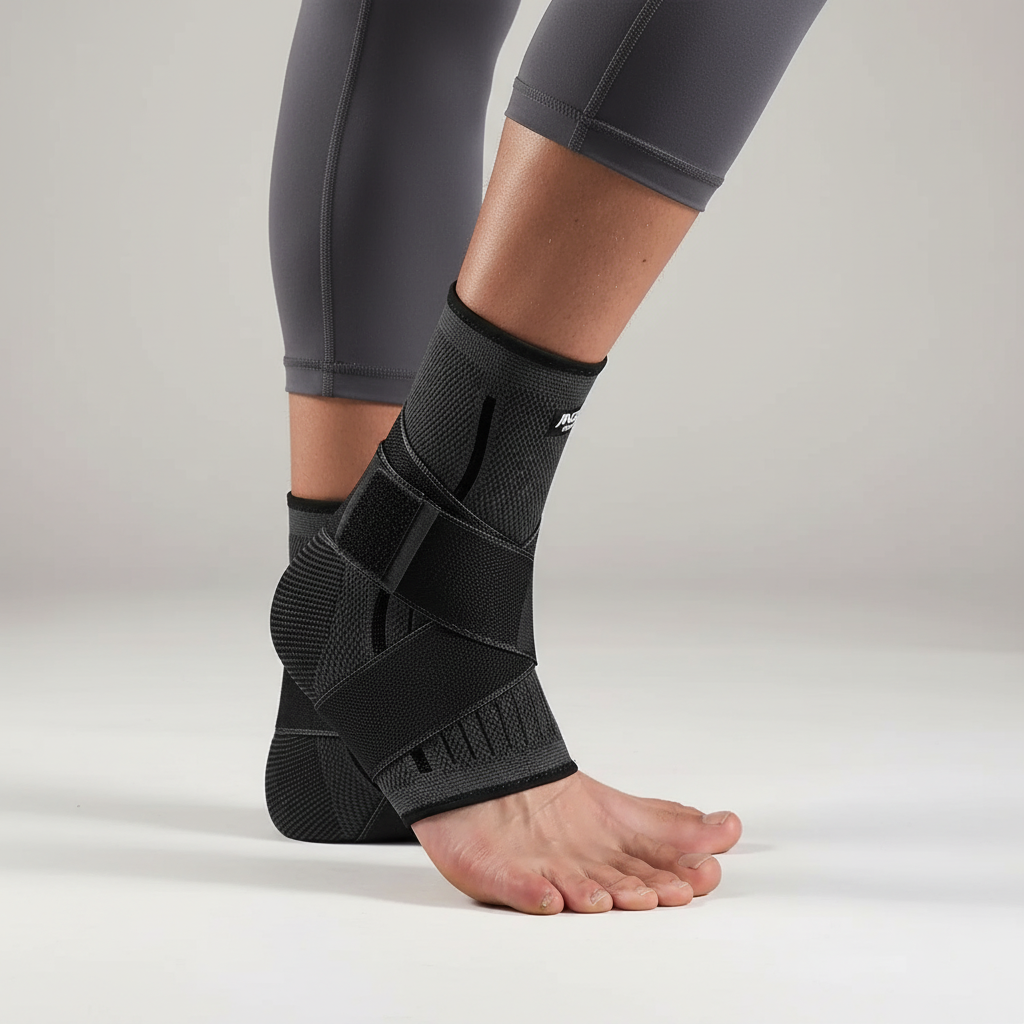 Adjustable compression ankle support brace with breathable nylon design
