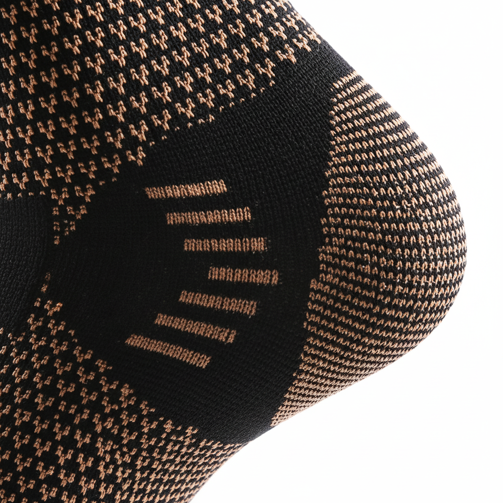 Copper-infused compression ankle brace with ergonomic knit support