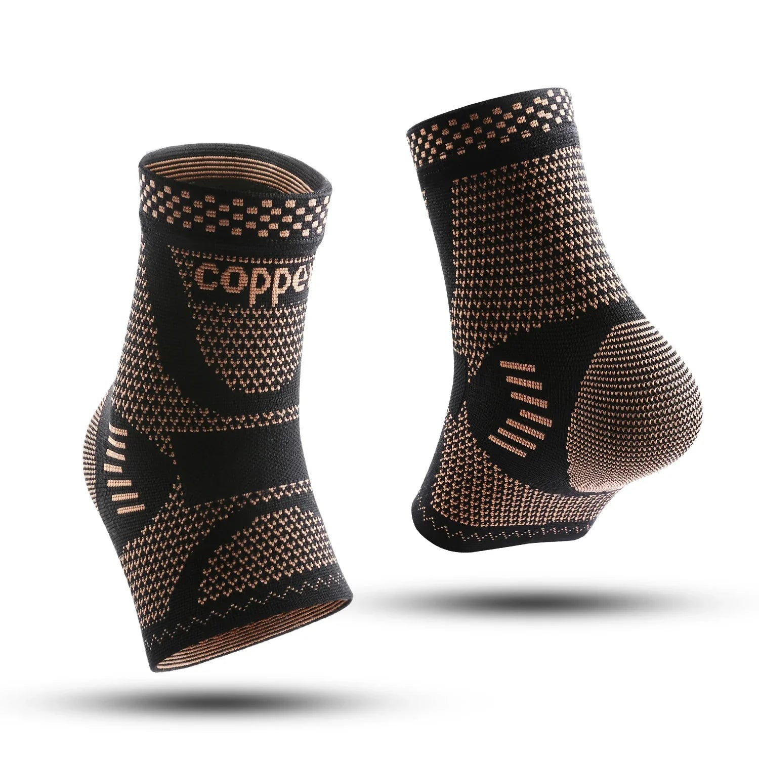 Copper-infused compression ankle brace with ergonomic knit support