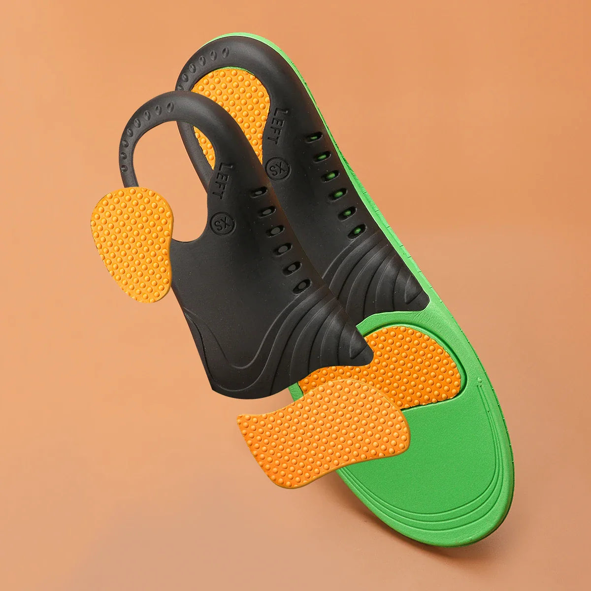 Contoured arch support insole with shock absorption cushioning