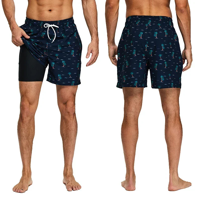 Men's quick-drying swim shorts with supportive lining and side pocket