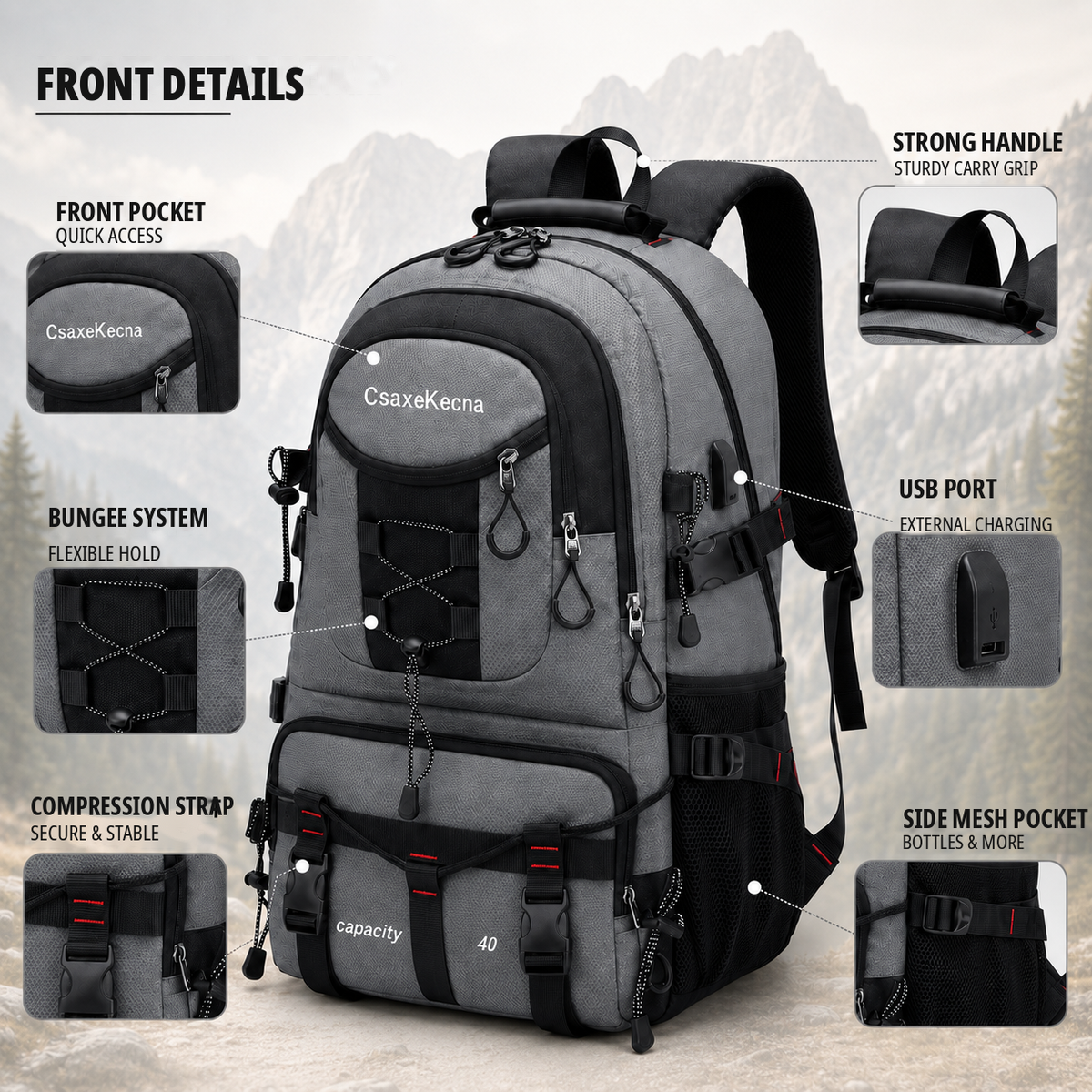 Celrien | BergTrail Pro 40L Hiking Backpack with USB Charging Port