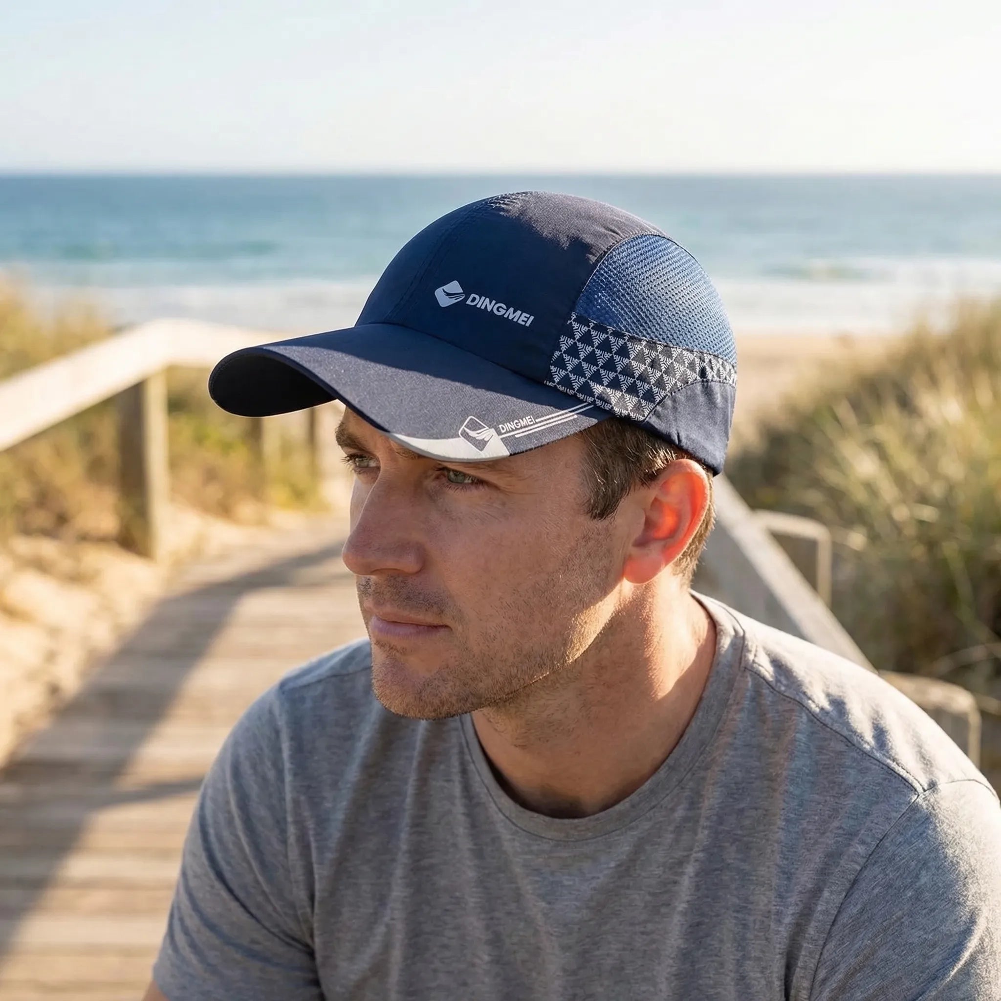 Men's breathable baseball cap with mesh panels and adjustable strap